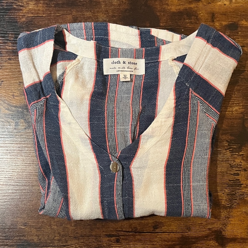 Cloth & Stone Navy and Red Striped Shirt